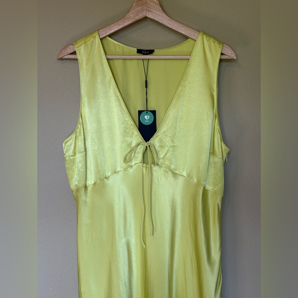 Rails Cindi Chartreuse Satin Midi Slip Dress Cutout Tie Front XL Minimalist - Picture 5 of 11